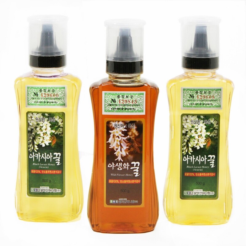 강원더몰,[꽃꿀100%] 튜브꿀 세트 (500g x 3개) 아카시아꿀 야생화꿀 밤꿀