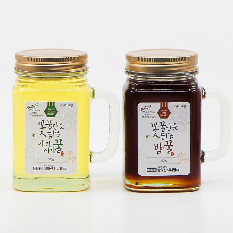 양양몰,설악산허니팜 머그벌꿀2종세트 (아카시아꿀 500g + 밤꿀 500g)